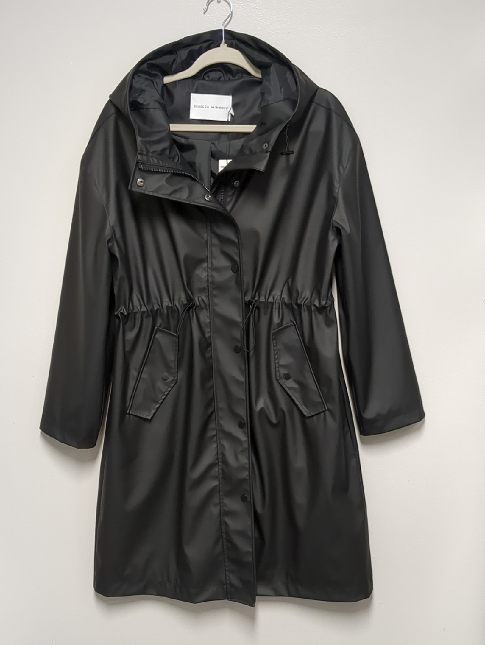 Rebecca Minkoff Black Hooded Raincoat with Drawstring Waist